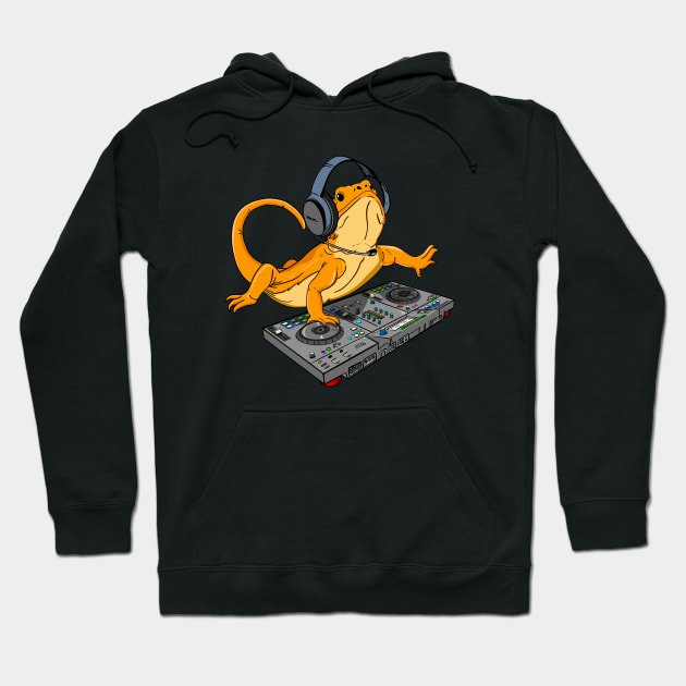 Bearded Dragon DJ Disc Jockey Hoodie by HiDearPrint